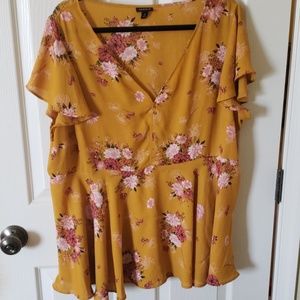 Yellow Floral Flutter Georgette Babydoll Blouse